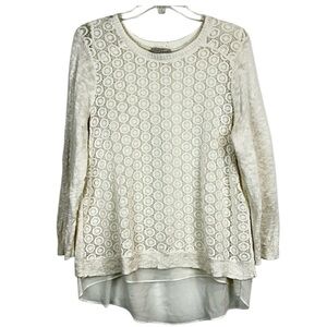 Lucky Brand Long Sleeve Layered Lace Chiffon Tunic Top Women’s Size L